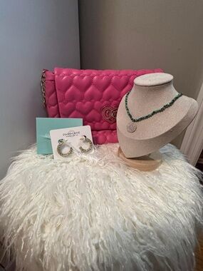 Park Lane Gold Hoop Earrings with Green Beaded Necklace